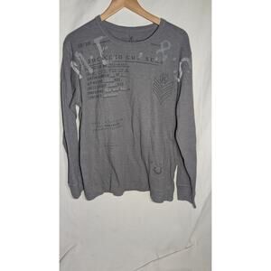 Marc Ecko Cut & Sew Mens Long Sleeve Waffle Shirt Sz Large Graphic Gray thermal